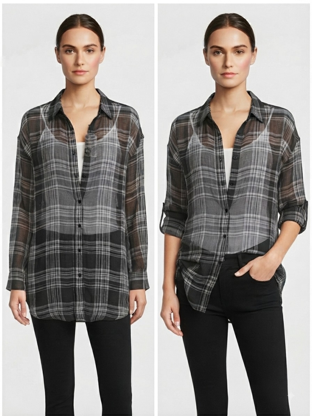 ​NWT Always and Forever Black & White Plaid Cotton Button-Down Shirt - Size M